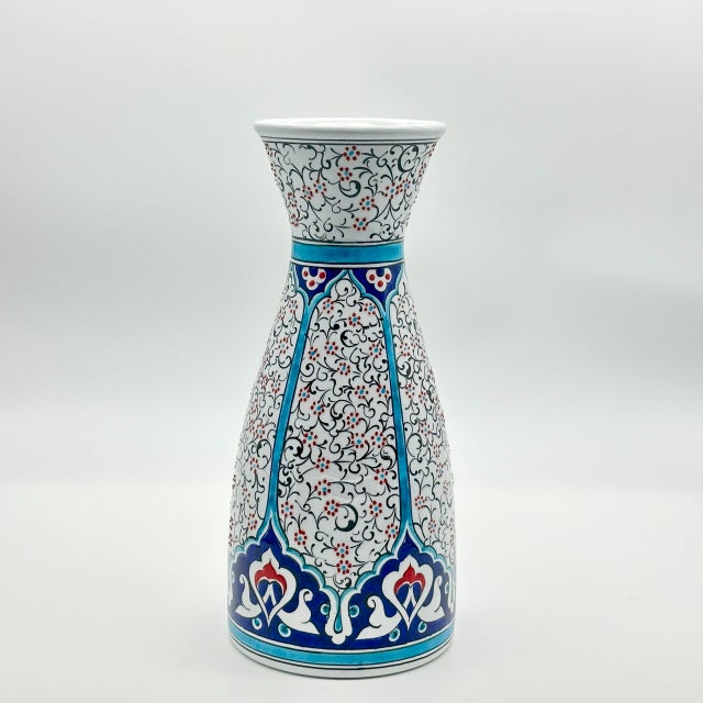 Handmade Ceramic Conical Vase (25cm) – Golden Horn “Halic” Spiral Pattern & Turquoise Panels For Sale - Image 6 of 7