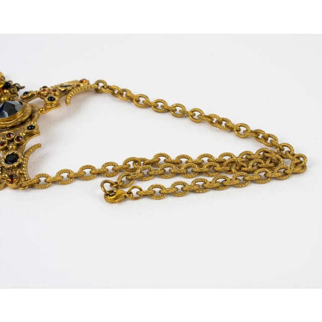 Henry Perichon Gilded Bronze Chain Necklace with Jeweled Cabochons For Sale - Image 11 of 11