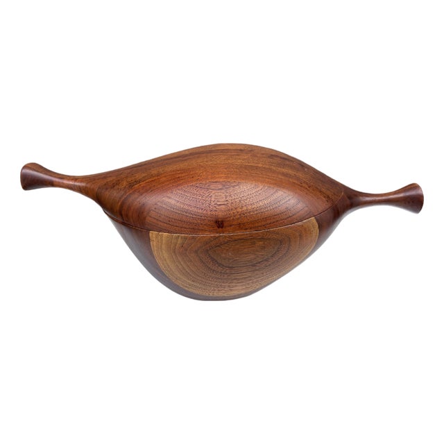 1960s Daniel Loomis Valenza Carved Wood Lidded Box For Sale