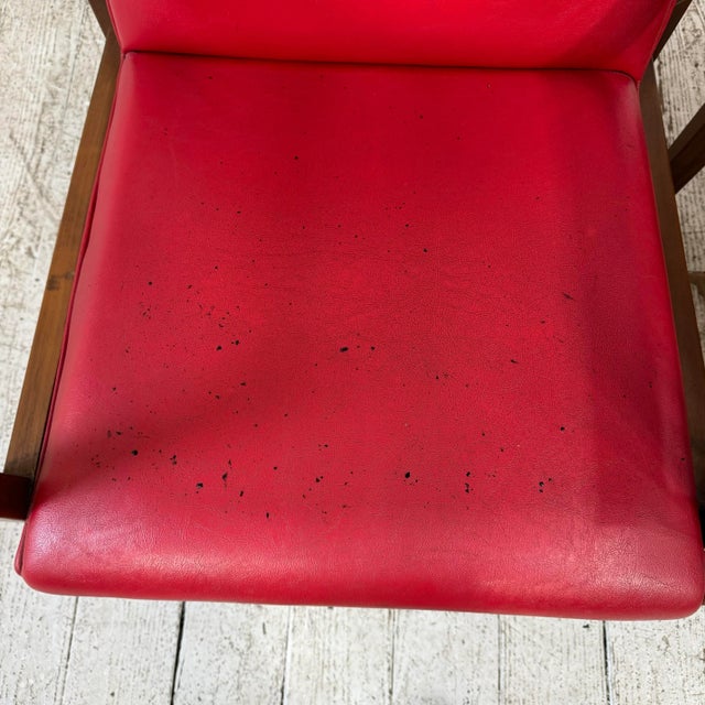 Red Mid Century Modern Pair of Red Vinyl Arm Chairs For Sale - Image 8 of 11