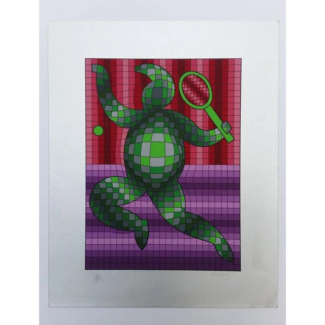 Vasarely - "Tennis Player" - 1977 Original screenprint Signed in pencil and numbered on 200 ex with certificate of the...