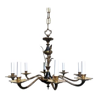1930's Decorative Black and Bronze Chandelier For Sale