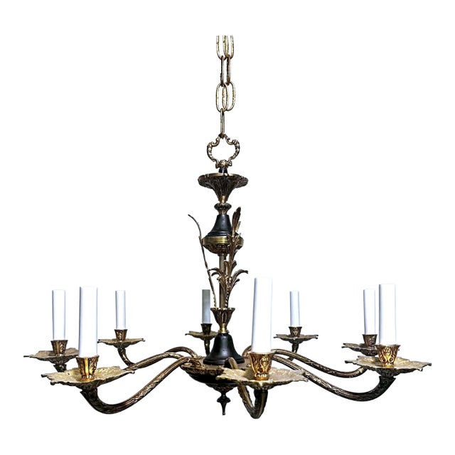 1930's Decorative Black and Bronze Chandelier For Sale