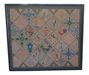 Vintage Late 20th Century Framed Stitching Art Sampler From Galleria De Arte, Argentina
