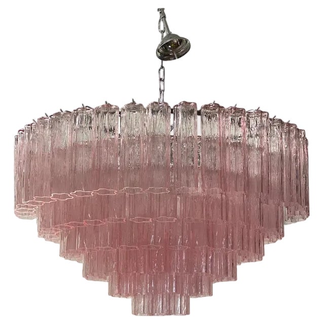 Pink Tronchi Murano Glass Chandelier in Venini Style from Simoeng For Sale