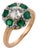 1910s Edwardian Diamond Emerald 18k Yellow Gold Cluster Ring, Size 4.5 For Sale