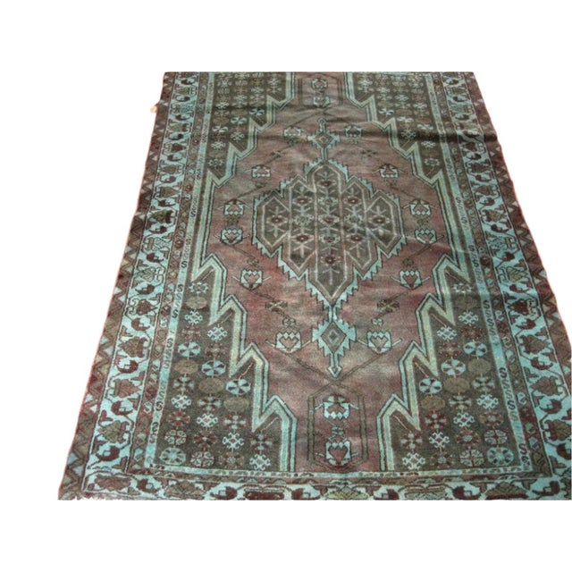 Vintage Persian Hamadan Overdyed 4x7 Teal, Red & Brown Handmade Area Rug #9901513