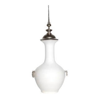 Silver Leaf Lidded White Ceramic Vase For Sale