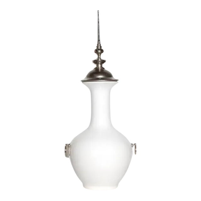 Silver Leaf Lidded White Ceramic Vase For Sale