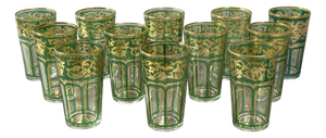 French Crystal Green Gilded Tumblers, 1910s, Set of 12