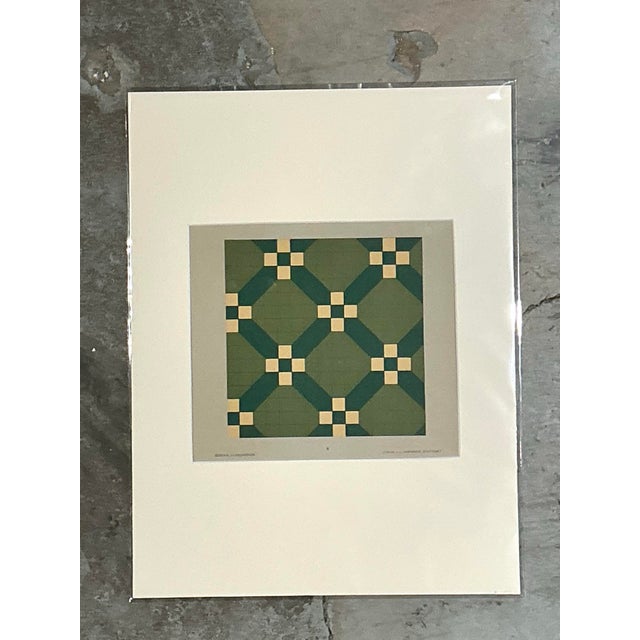 Vintage Green Geometric Tile Design Serigraph For Sale - Image 12 of 12