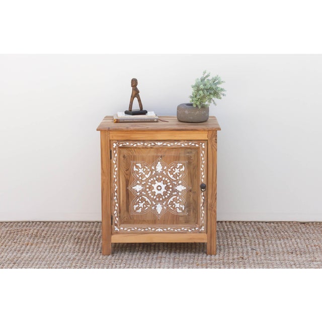 Brown Reclaimed Teak Damascus Inlay Cabinet For Sale - Image 8 of 8