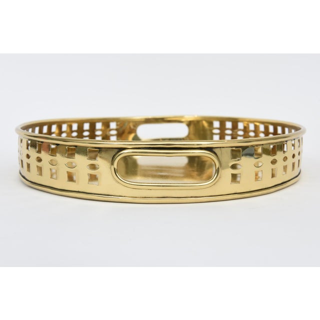 Vintage Oval Brass Cutout Tray With Handles For Sale In Miami - Image 6 of 10