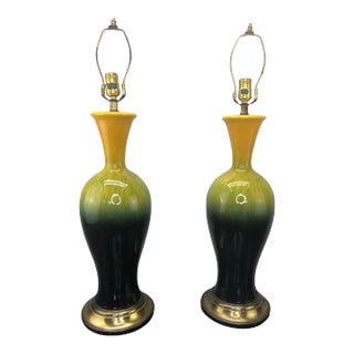 Pair of Glazed Ceramic Baluster Form Mid Century Lamps For Sale