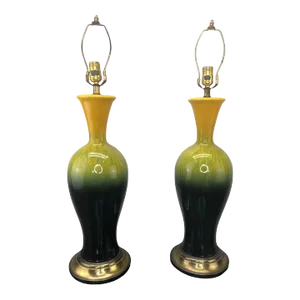Pair of Glazed Ceramic Baluster Form Mid Century Lamps