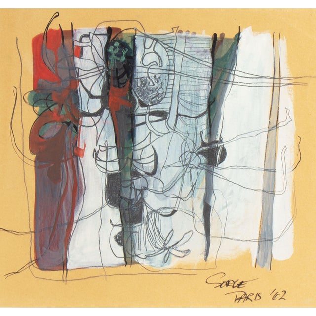 A 1962 mixed media painting that uses gouache, ink, and graphite by Canadian artist Walter Sorge (1931-2021). This...