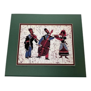 1990s Amos Amit “Trio” Signed Numbered 460/500 Batik Print Israeli Jewish Art Matted For Sale
