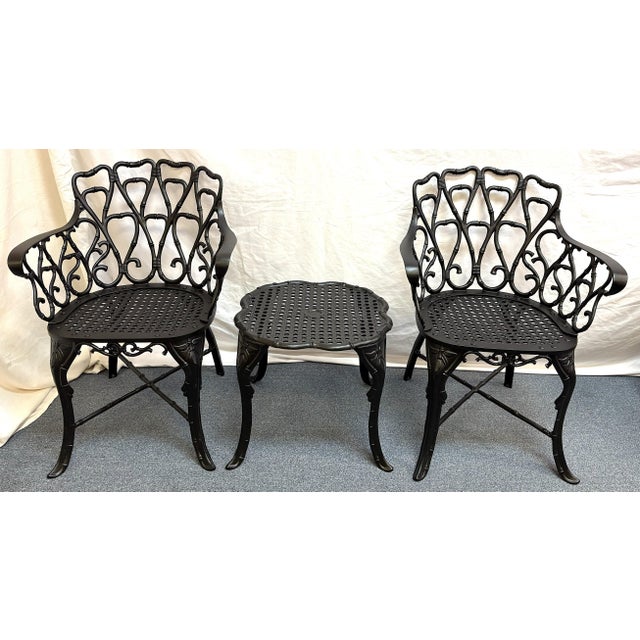 Vintage Set of 'Barrycraft' Style Cast Aluminum Outdoor Table and Two Chairs- 3 Pieces For Sale In West Palm - Image 6 of 18