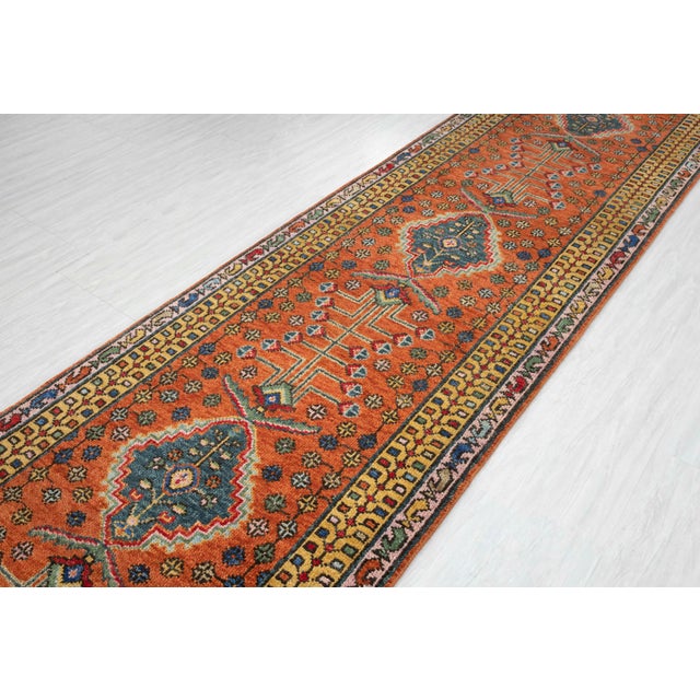 2.6x20Ft. Brunt Orange Persian Design Inspired Hand Knotted Wool Runner Rug For Sale - Image 4 of 17