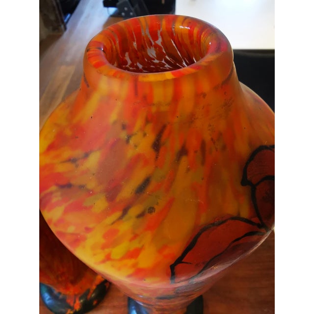Marbled Enameled Glass Poppy 1910 Vases by Legras , 1890s, Set of 2 For Sale - Image 5 of 11