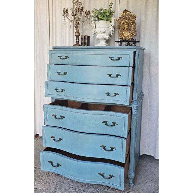 Vintage Chest of Drawers, Turquoise Tall Dresser, Circa 1950's For Sale - Image 10 of 13