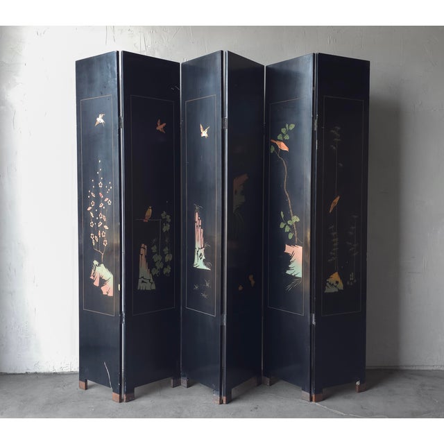 7ft Hand Painted Six Panel Chinese Coromandel Screen Divider For Sale In Las Vegas - Image 6 of 14