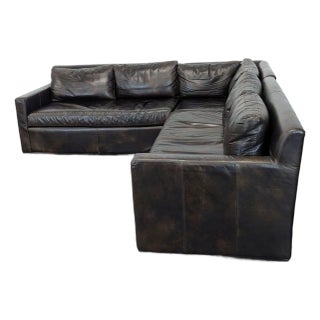 Restoration Hardware Maxwell Leather Sectional Sofa in Dark Brown For Sale