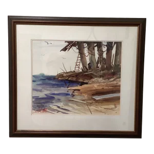 Mid 20th Century Vintage Watercolor Painting on Paper Framed Artist Signed