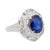 Contemporary Gia Certified 4.15 Carat Oval Thai Sapphire & Diamond in Platinum Vintage Ring, Size 7 For Sale - Image 3 of 10