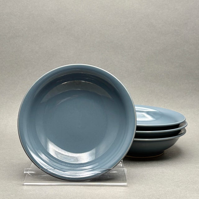 Minimalism Set of 4 Vintage Blue Denby England “Storm” Stoneware Cereal Soup Bowls For Sale - Image 3 of 6