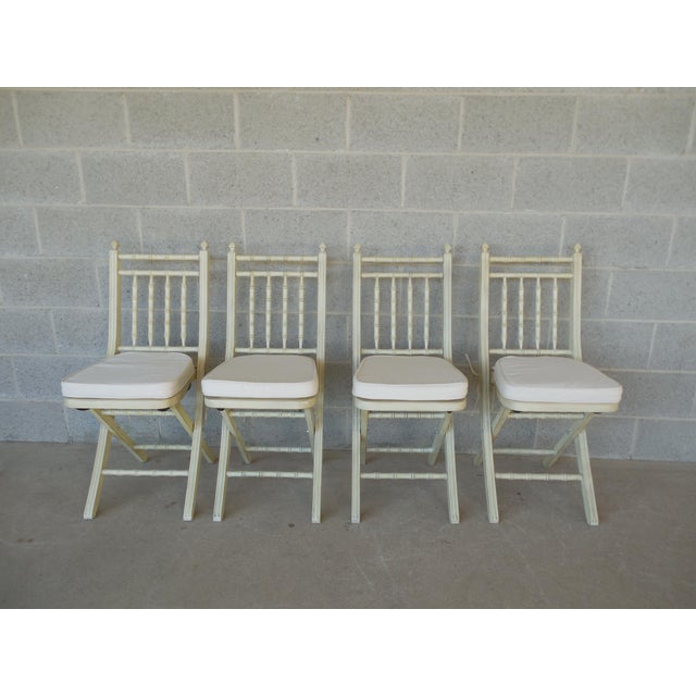 Faux Bamboo Hollywood Regency Cane Bottom Folding Chairs Set of 4