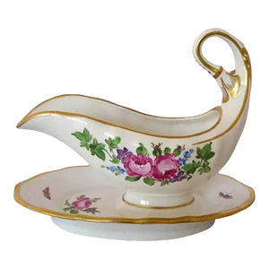 Antique Kpm Hand-Painted Floral Fine Porcelain Gravy Boat