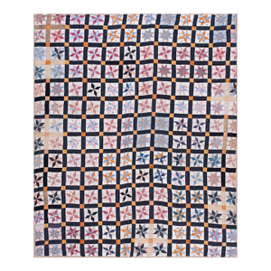 1930s Multicolor Geometric 4Star Antique American Quilt 5'3" X 6'5'' Handknotted Cotton Carpet Rug