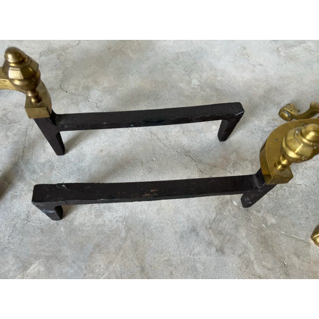 Pair of Vintage American Brass & Metal Andirons With Claw and Ball Feet For Sale - Image 12 of 12