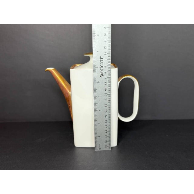 Vintage Rosenthal Germany 21-Piece Porcelain Coffee Service – White With Heavy Gold Trim, Mid-Century Modern For Sale - Image 9 of 18