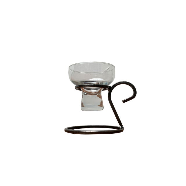 Mid-Century Danish Metal and Glass Candleholder, 1960s For Sale