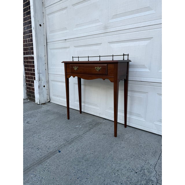 Traditional Late 20th Century L. Hitchcock Federal Style Wood Console Table With Brass Gallery and Single Drawer For Sale - Image 3 of 12
