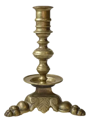 Engraved Brass Candleholder with Lion's Feet, 19th Century