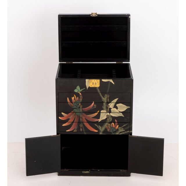 Chinese Floral Motif Hand-Painted and Black Lacquered Cabinet For Sale In New York - Image 6 of 11