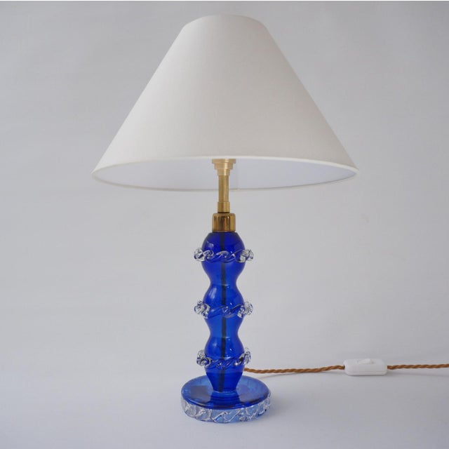 1920`s Italian Antique Murano Glass Table Lamp, Handblown Cobalt Blue Crystal, Barovier & Toso Style - Rewired For Sale - Image 12 of 14