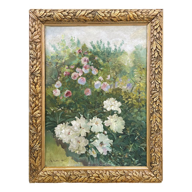Alexandre Guelle, Flower Garden, 1911, Oil Painting on Canvas, Framed For Sale