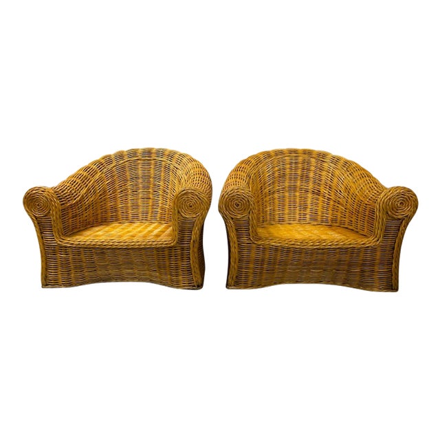 Vintage Rattan Wicker Club Chairs, a Pair For Sale