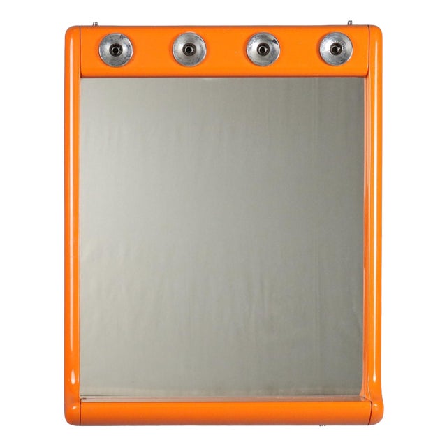 Vintage Aluminium and Plastic Mirror with 4 Lights, Italy, 1970s For Sale