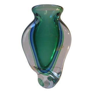 Sommerso Murano Glass Vase in Blue and Green, 1990s For Sale