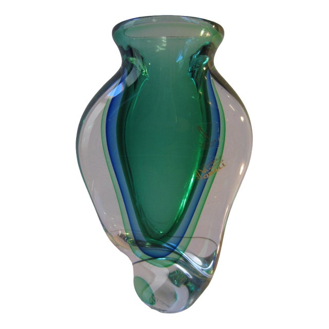 Sommerso Murano Glass Vase in Blue and Green, 1990s For Sale