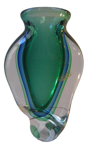 Sommerso Murano Glass Vase in Blue and Green, 1990s