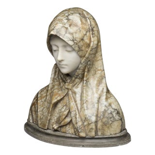 Libero Gremigni, Bust of Virgin Mary, 19th-Century, Marble and Alabaster For Sale
