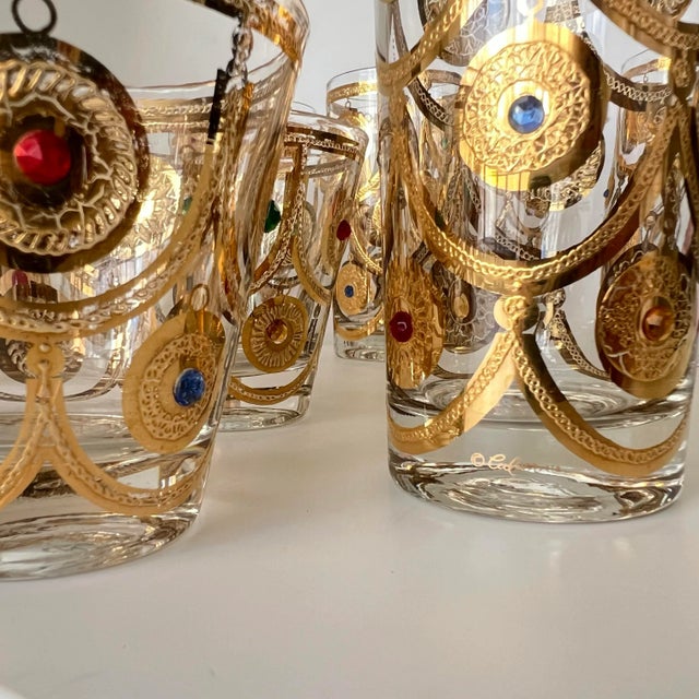 Vintage Rare Mid-Century Culver Ltd. “Jeweled Ornaments” 22k Gold Glassware Set – 12 Pieces (7 Highball, 5 Whiskey) For Sale - Image 12 of 12