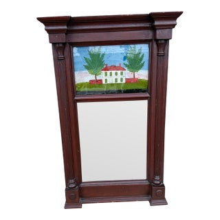 Antique Pennsylvania Country Federal Two-Part Hall Mirror With Reverse Painted Églomisé Panel, Circa 1820s For Sale