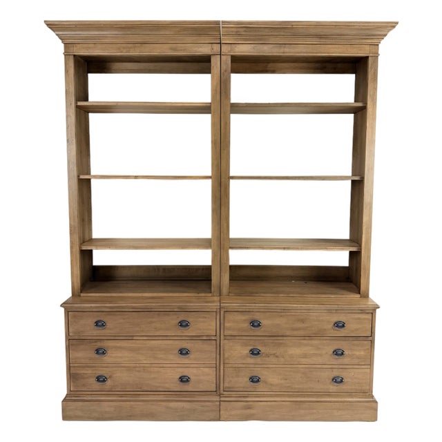 Ethan Allen Villa Double File Bookcase in Natural Wood Finish For Sale